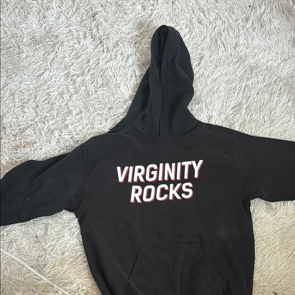Black Hoodie with 'Virginity Rocks' Print